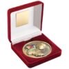 football medallion with red presentation case