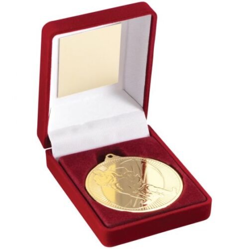 RUGBY MEDAL IN A RED CASE
