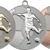 two tone football medals. gold, silver and Bronze