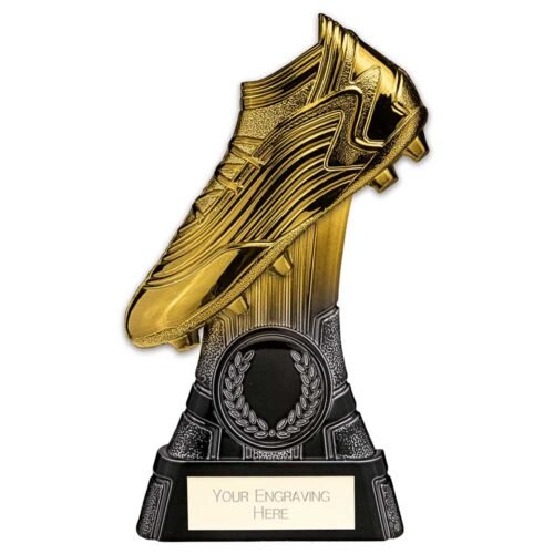 Rapid Strike Gold & Carbon Black Football Boot Trophy