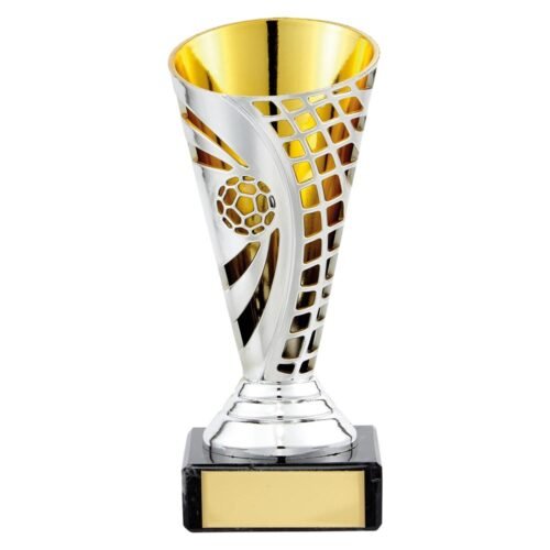 DEFENDER SILVER AND GOLD FOOTBALL TROPHY